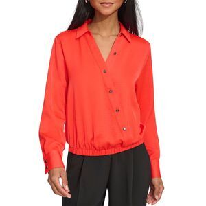 Karl Lagerfeld Paris Womens Faux-Wrap Top Large Apple Red - NWT